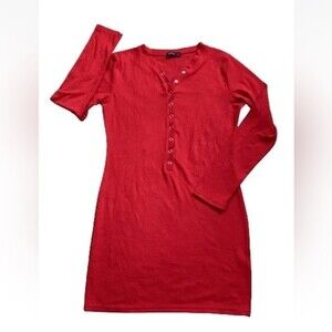 Doublju Women Red Casual Size Large Long Sleeve Sweater Dress Stretchy